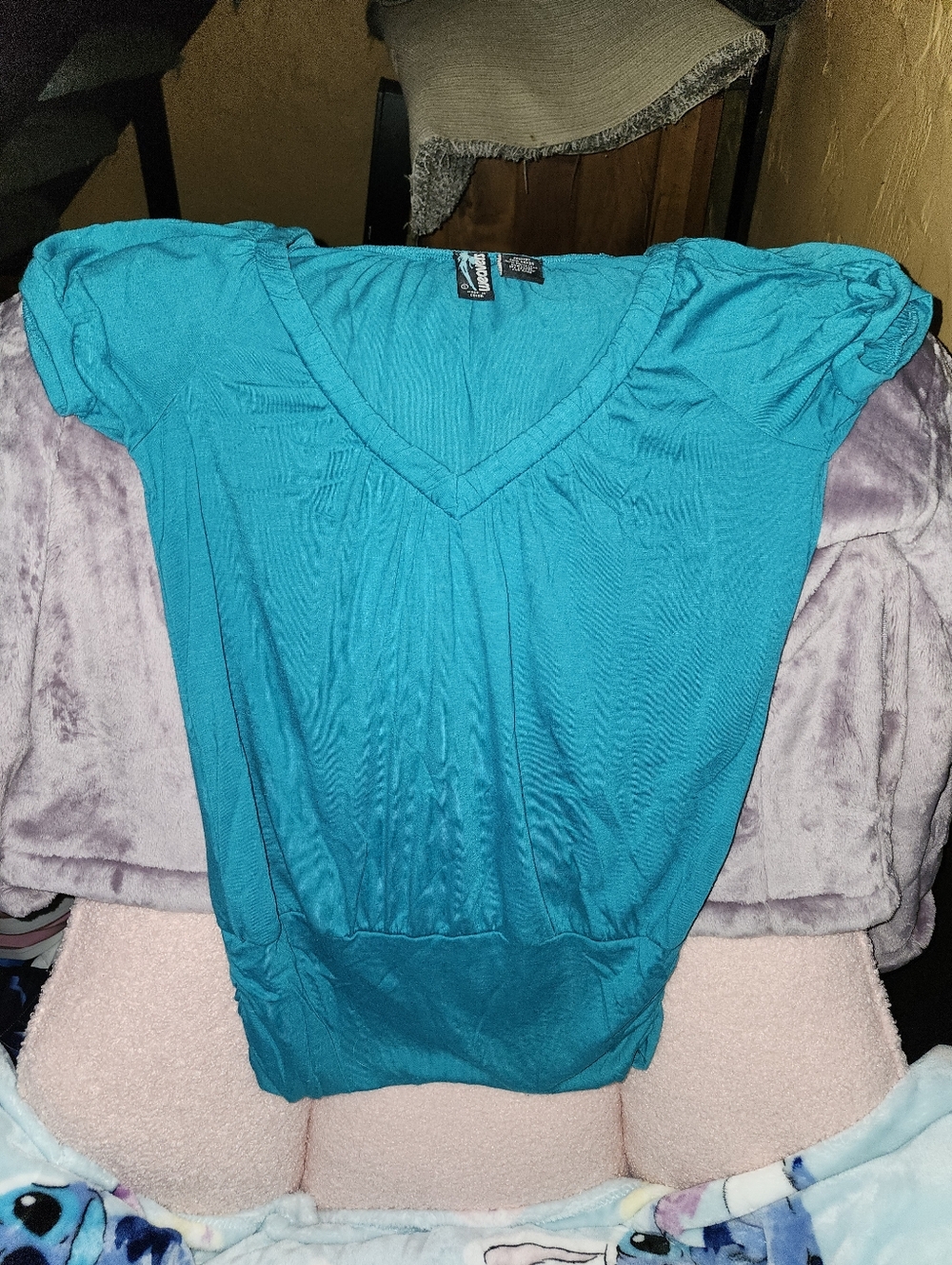 Weavers Teal V-Neck Short Sleeve Top